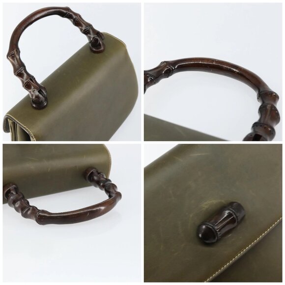 GUCCI Bamboo Hand Bag Leather Khaki Gold Auth ep11339 - Picture 15 of 16